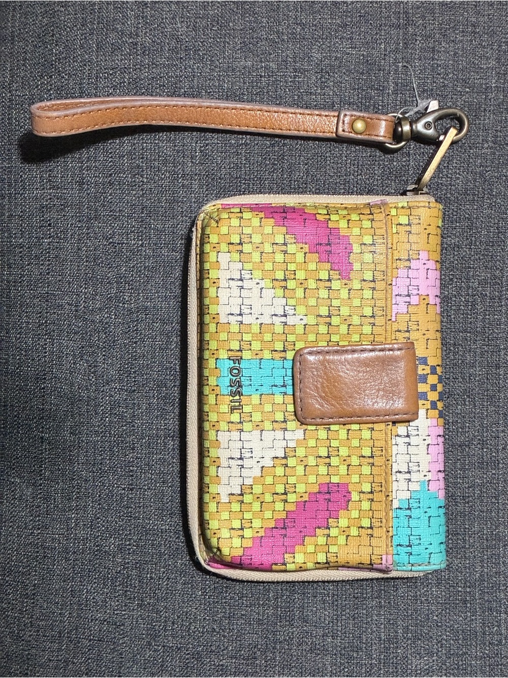 Fossil Multicolor Woven-Pattern Wristlet Wallet made with 100% Leather